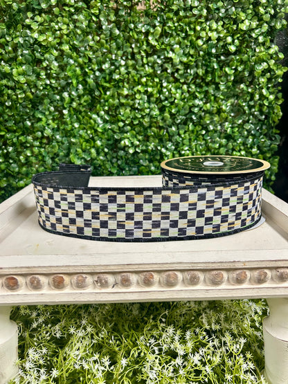 2.5 Inch By 10 Yard Beige And Black Mini Antique Checkerboard Ribbon