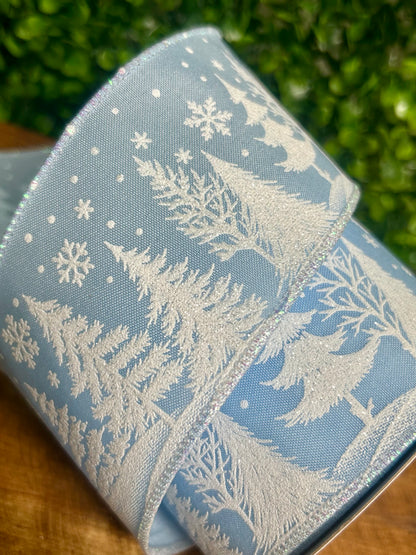 2.5 Inch By 10 Yard Blue And White Christmas Tree Ribbon