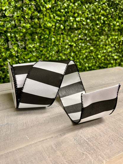 2.5 Inch By 10 Yard Black And White Horizontal Stripes Ribbon