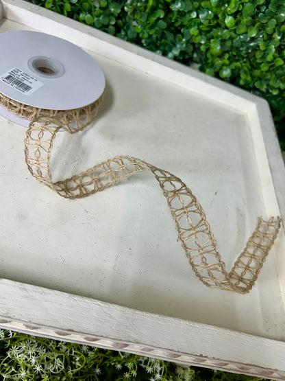 7/8 Inch By 10 Yard Natural Woven Jute Ovals Ribbon