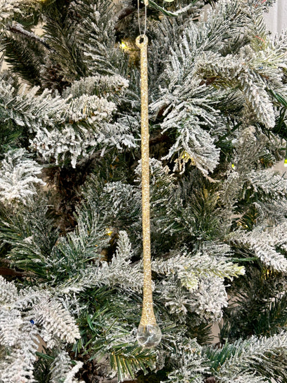 9.5 Inch Glass Champagne Glitter Drop Ornament