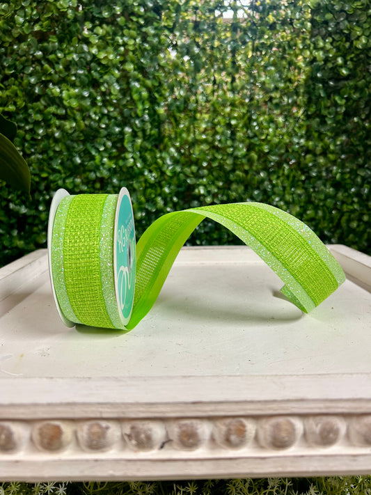 1.5 Inch By 10 Yard Green Iridescent Cross Royal Burlap Glitter Ribbon