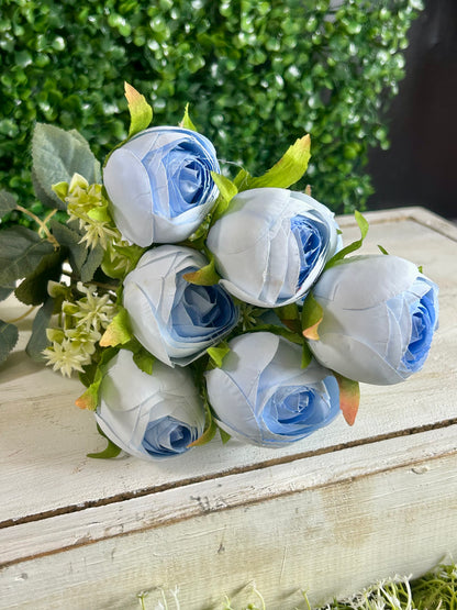 16.5 Inch Light Blue Ranunculus Bush