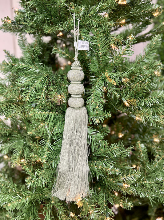 12.5 Inch Sage Bead Ball Tassel Ornament