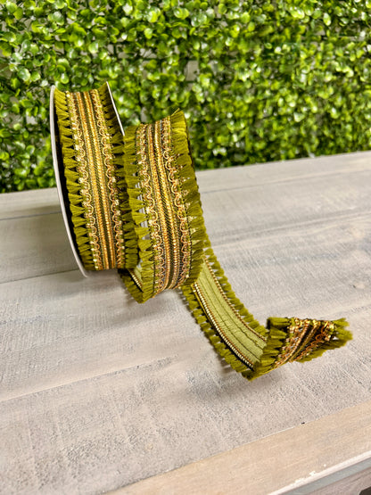 John Mark 1.5 Inch By 10 Yard Green Tassel Fringe Dupioni Ribbon