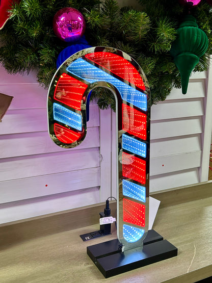 21.5 Inch Electric Infinity Lighted Candy And Candy Cane With Wood Base Two Styles