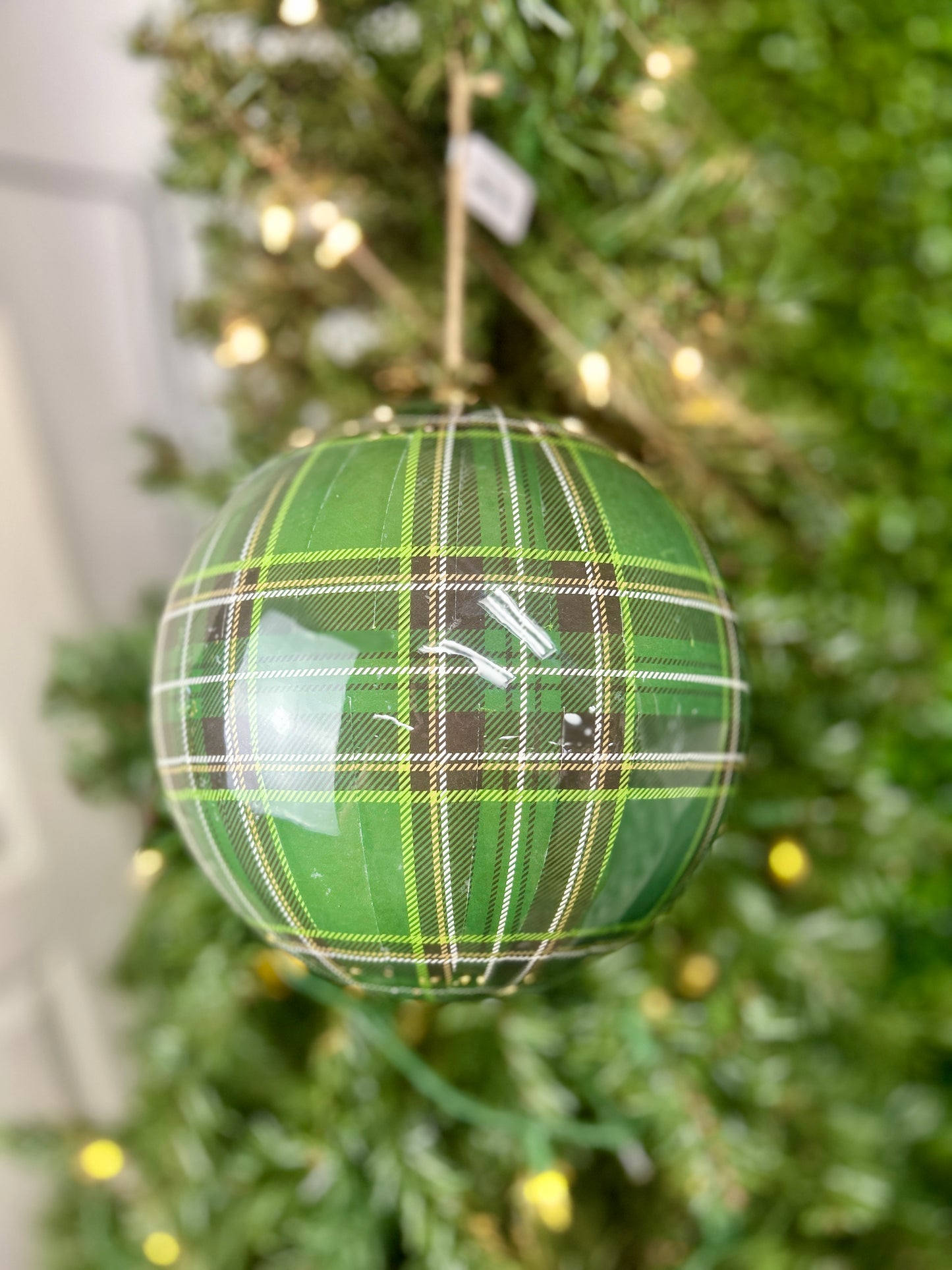 8 Inch Green Plaid Ball Ornament