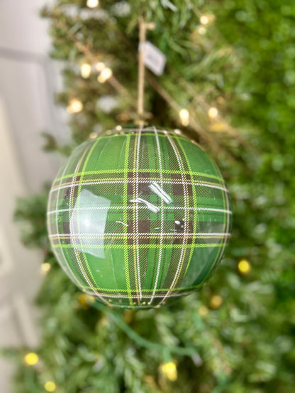 8 Inch Green Plaid Ball Ornament