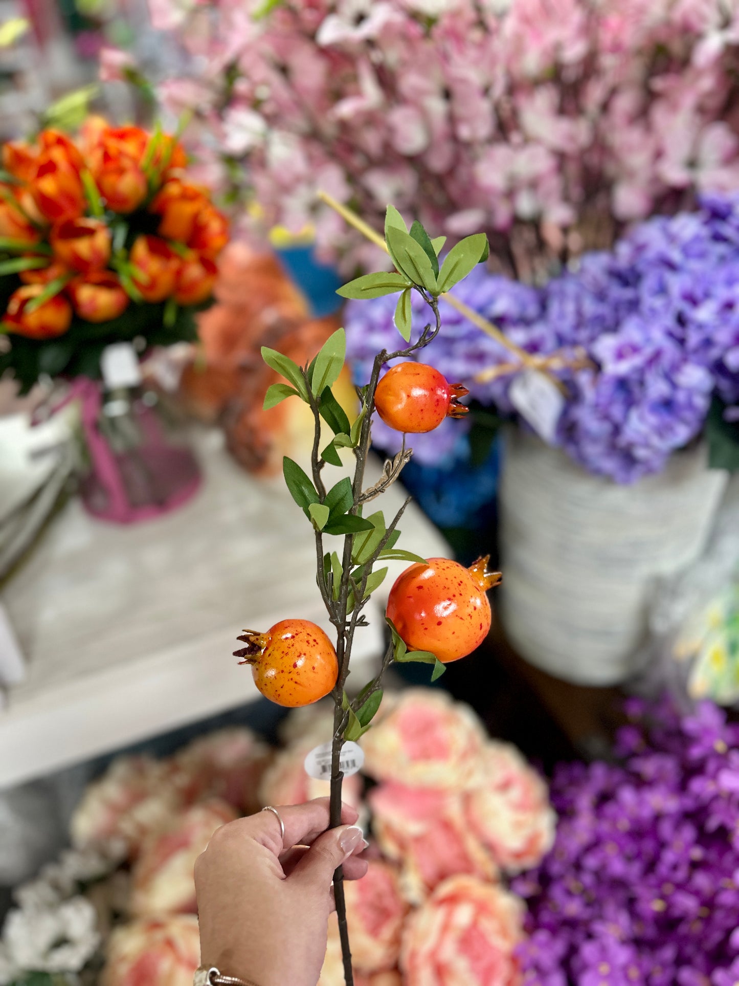 23 Inch Orange Pomegranate Stem