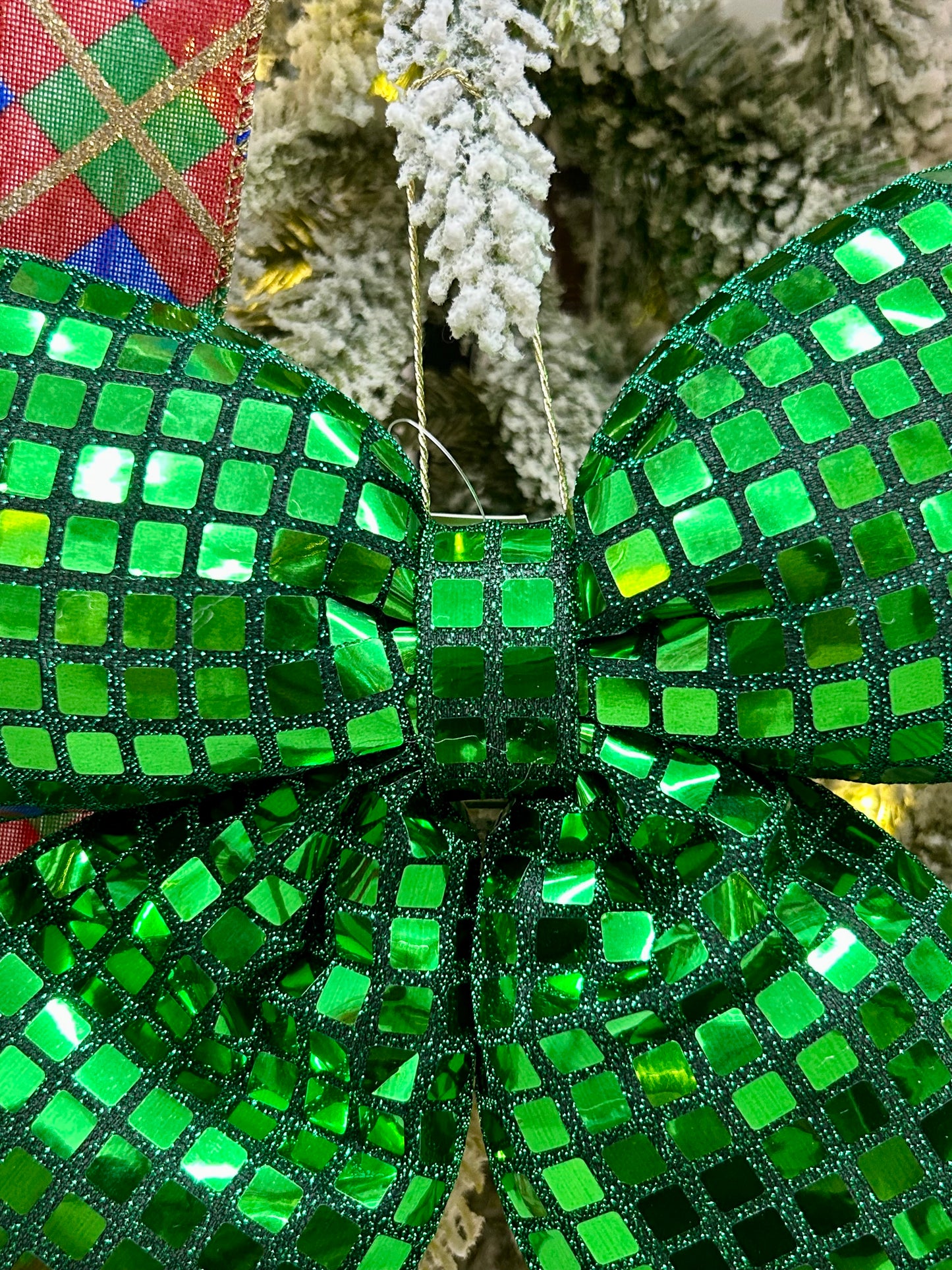9.25 Inch Plush Dark Green Bow Ornament