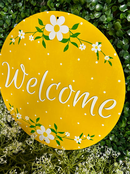 12 Inch Metal Welcome Daisy Sign