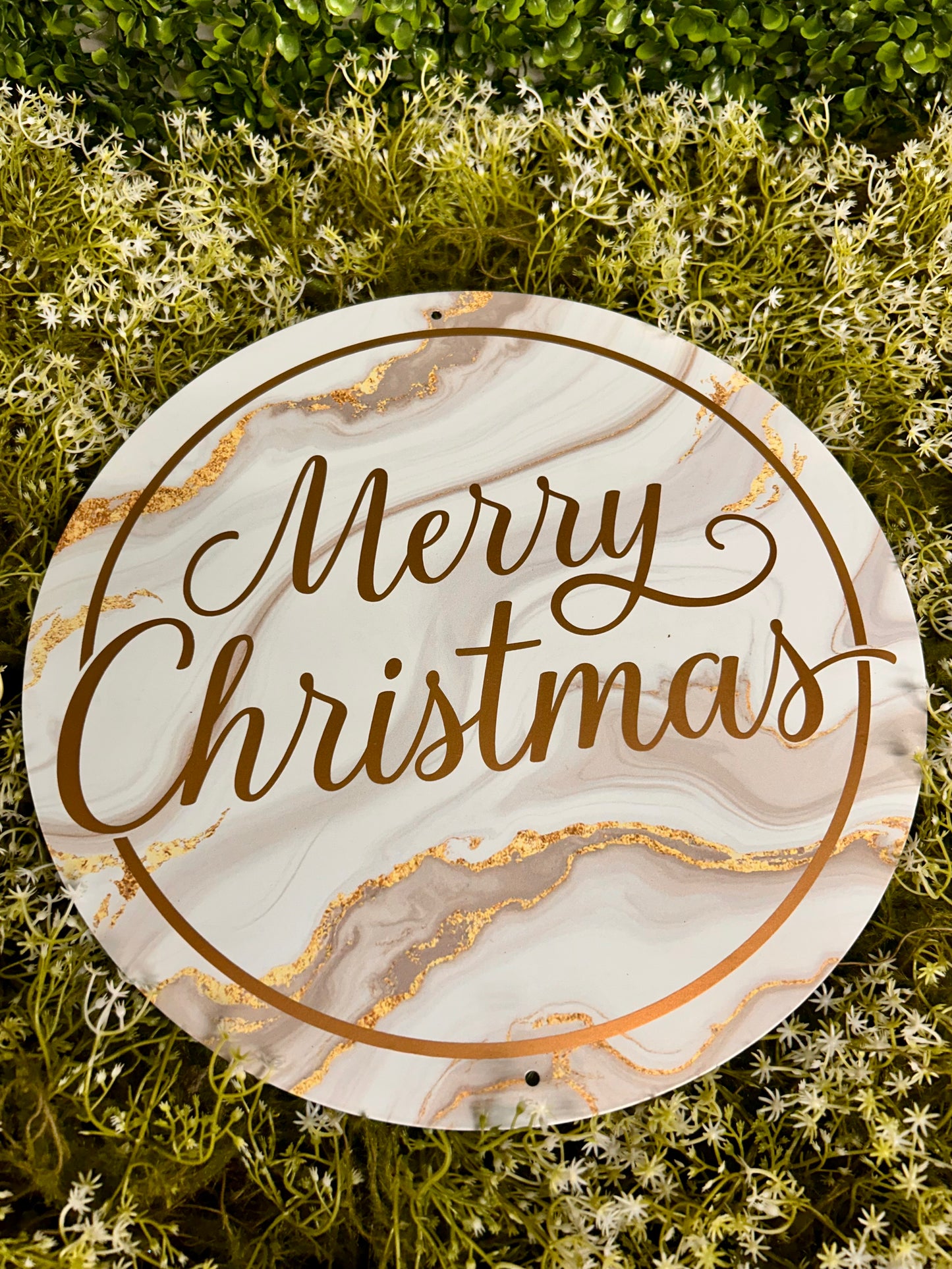12 Inch Light Grey And Gold Merry Christmas Marble Sign