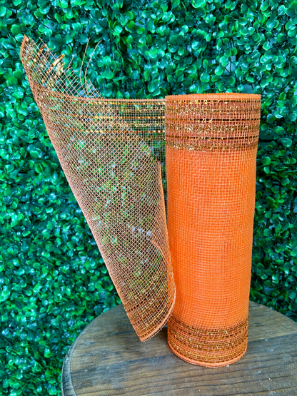 10.25 Inch By 10 Yard Orange Tinsel And Foil Wide Border Mesh
