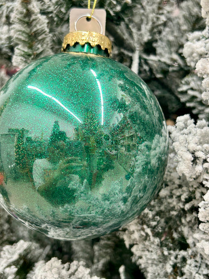 5 Inch Emerald Green Lacquer Look Glitter Ball Ornament