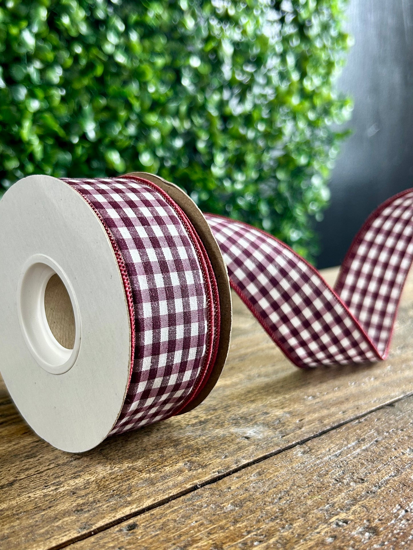 1.5 Inch By 10 Yard Wine Gingham Check Ribbon