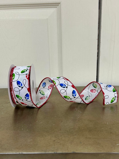 1.5 Inch By 10 Yard Red Green And Blue Christmas Lights Ribbon