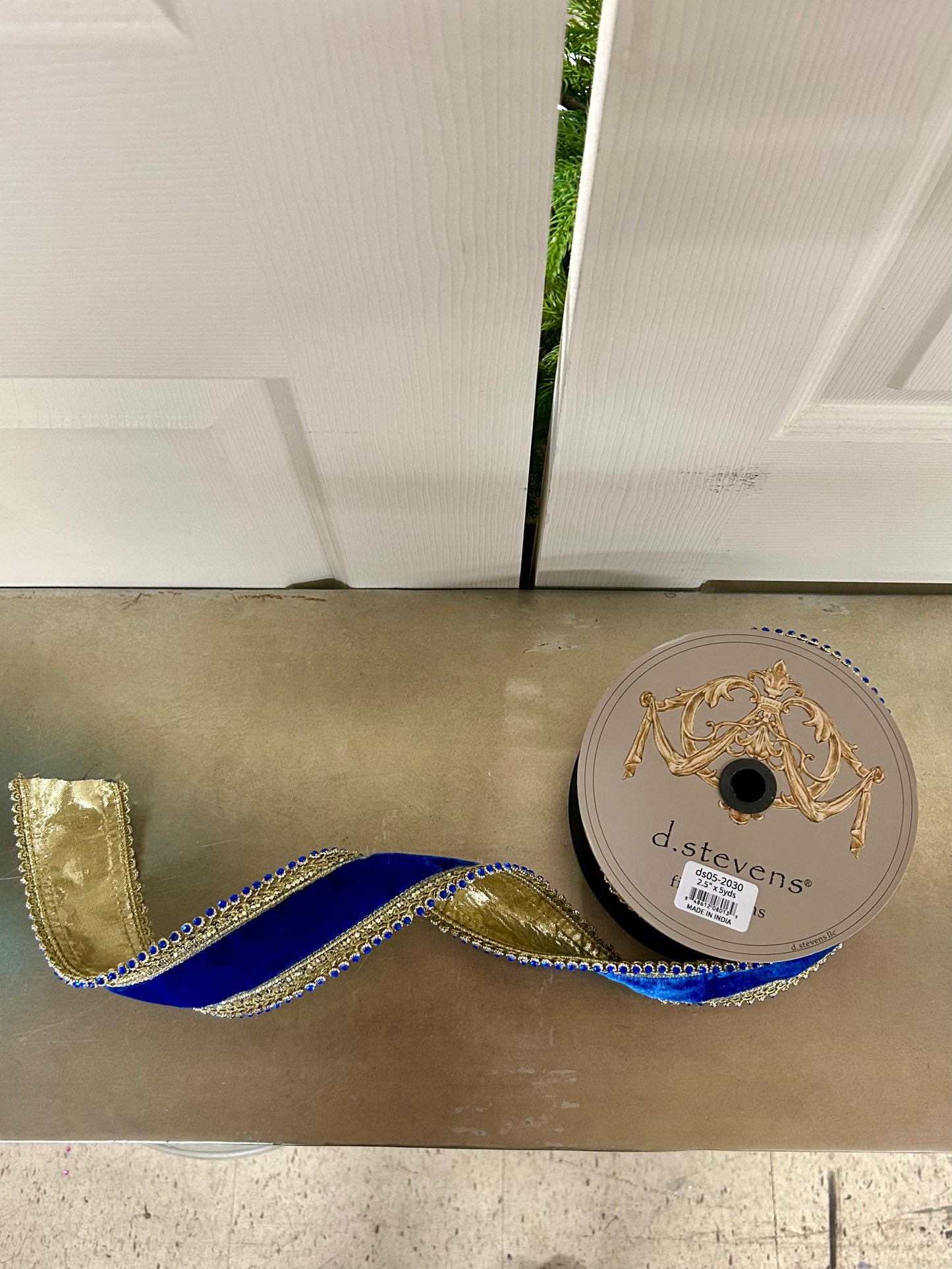 2.5 Inch By 5 Yards Royal Blue Velvet Petite Jewel Edge Ribbon