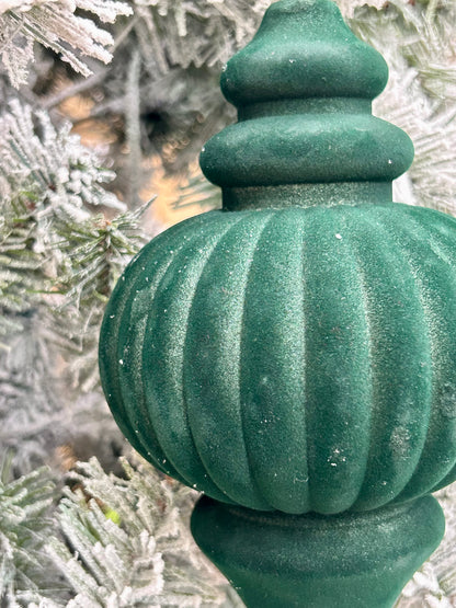 10 Inch Hunter Green Plastic Flocked Finial Ornament