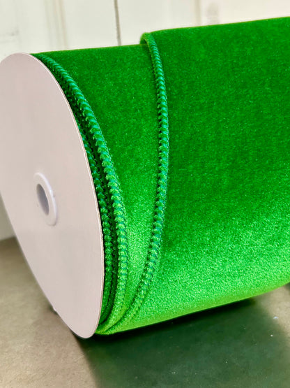 4 Inch By 10 Yard Emerald Green Deluxe Velvet With Satin Backing Ribbon