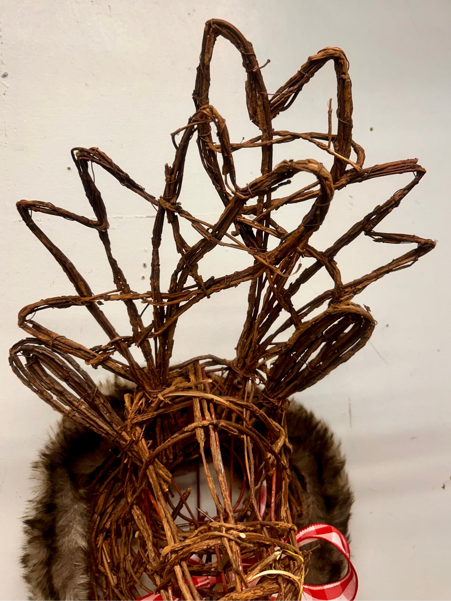 23 Inch Brown Woven Vine Deer Bust With Fur