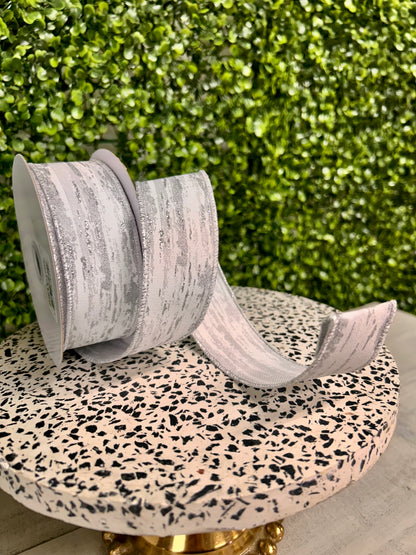 1.5 Inch By 10 Yard White And Silver Glitter Metallic Streaks Ribbon