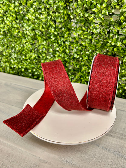 1.5 Inch By 10 Yard Burgundy Fine Glitter On Royal Ribbon