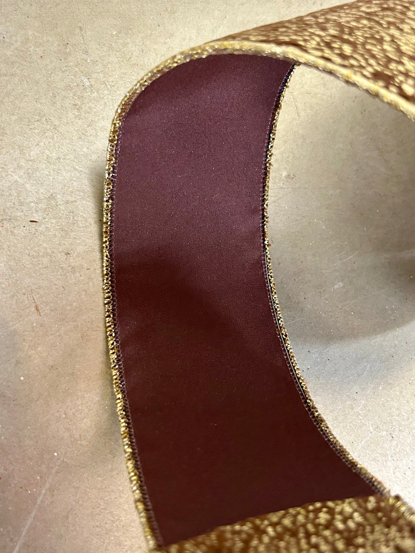 2.5 Inch By 10 Yard Brown Short Fur Gold Metallic Ribbon