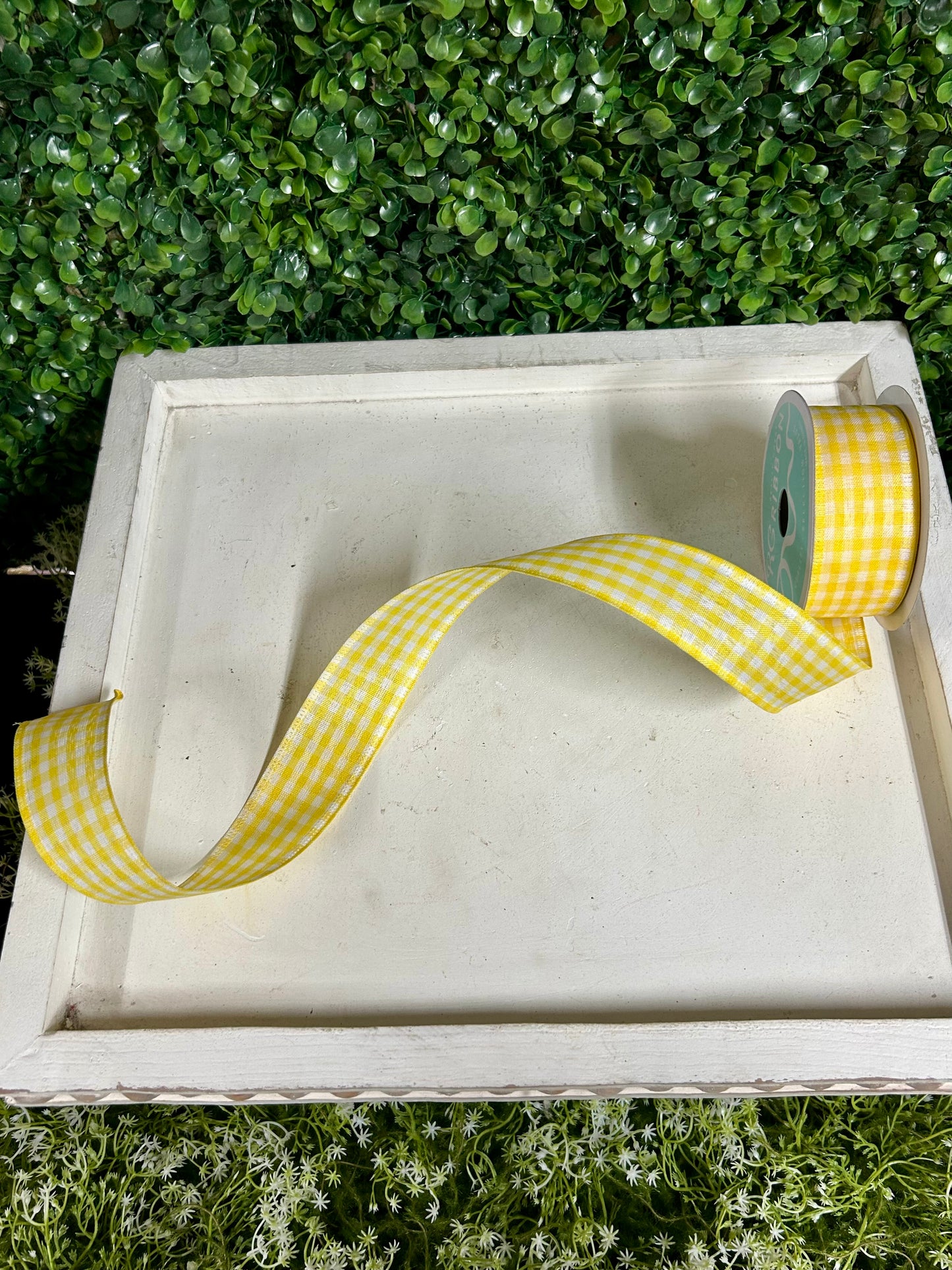 1.5 Inch By 10 Yard Yellow And White Gingham Check Ribbon