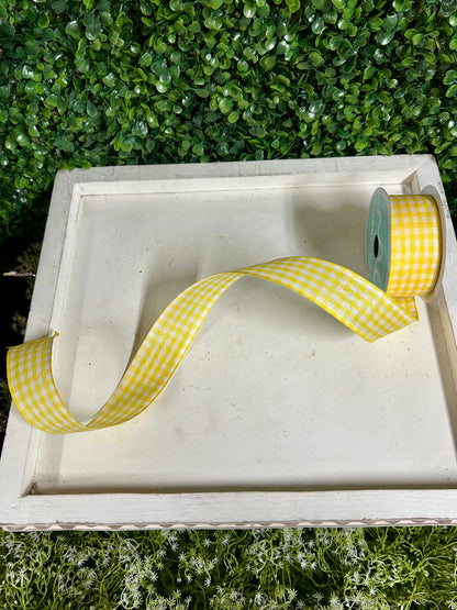 1.5 Inch By 10 Yard Yellow And White Gingham Check Ribbon