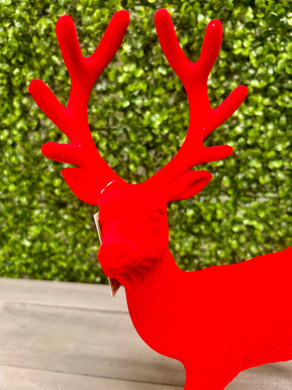 13 Inch Red Plastic Flocked Standing Deer