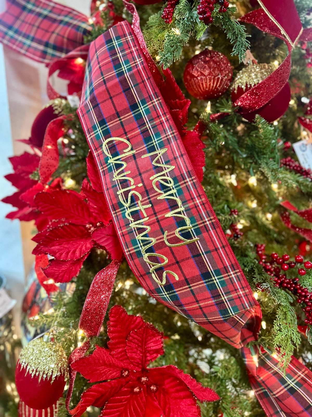 70 Inch Red Green Plaid Merry Christmas Banner