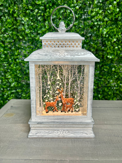 10.5 Inch Lighted Spinning Water Globe Lantern With Holiday Scene Two Styles
