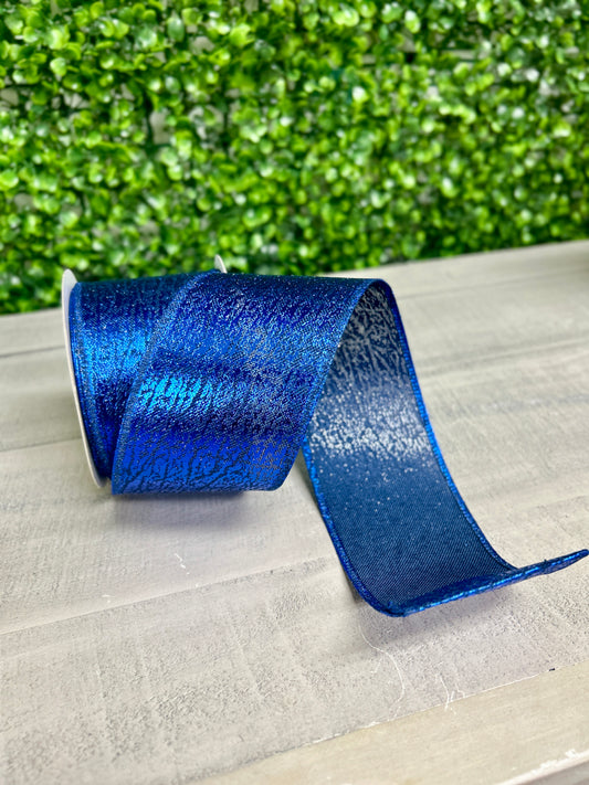 2.5 Inch By 10 Yard Dark Blue Crackle Metallic Ribbon