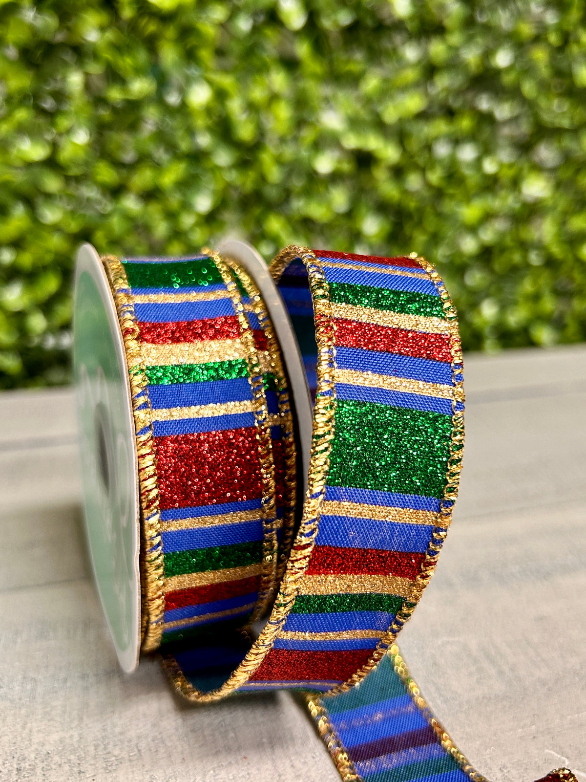 7/8 Inch By 10 Yard Royal Blue Red And Emerald Horizontal Stripe Ribbon