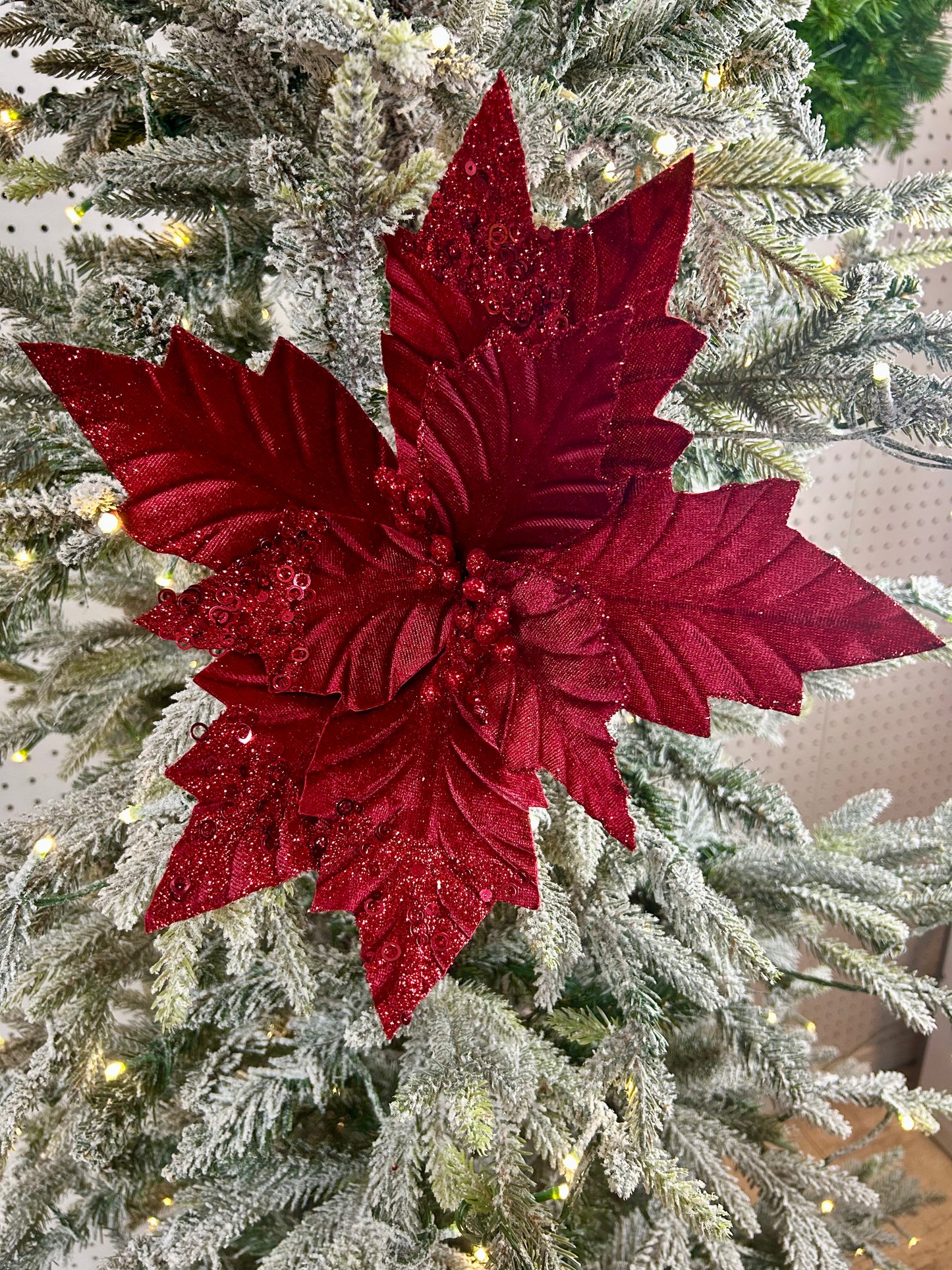 18 Inch Burgundy Velvet Poinsettia Stem