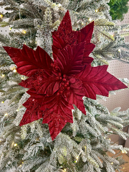 18 Inch Burgundy Velvet Poinsettia Stem