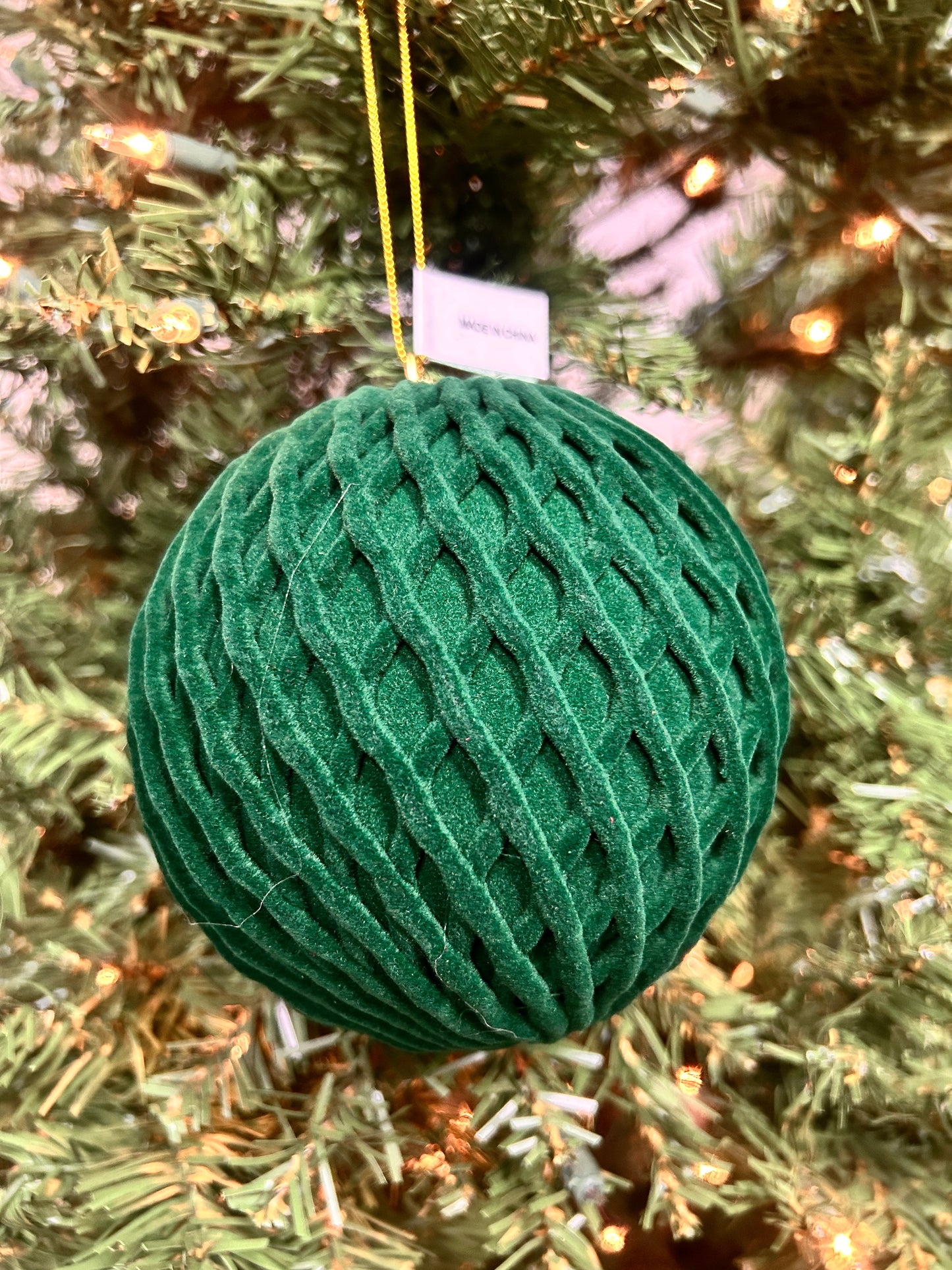 5 Inch Dark Green Flocked Ball Ornament
