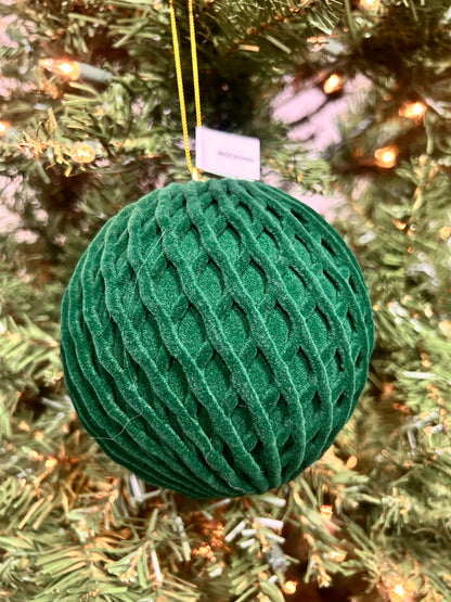 5 Inch Dark Green Flocked Ball Ornament