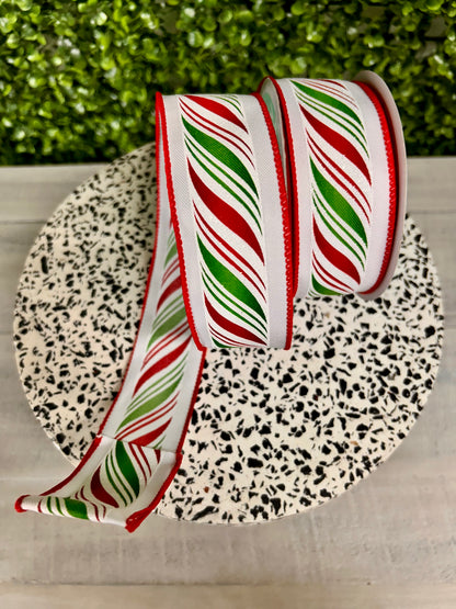 1.5 Inch By 10 Yard Red White And Green Peppermint Twist Ribbon
