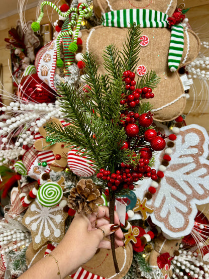 18 Inch Red Berry Pinecone And Cedar Spray