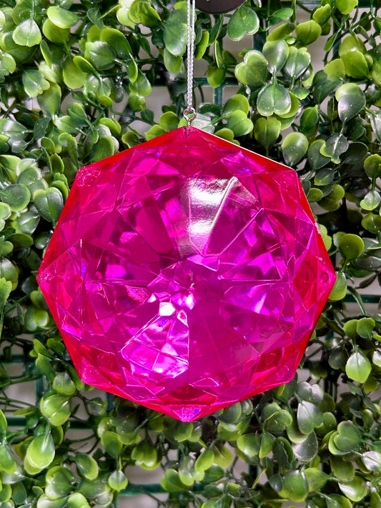 4 Inch Hot Pink Acrylic Octagon Diamond Ornament