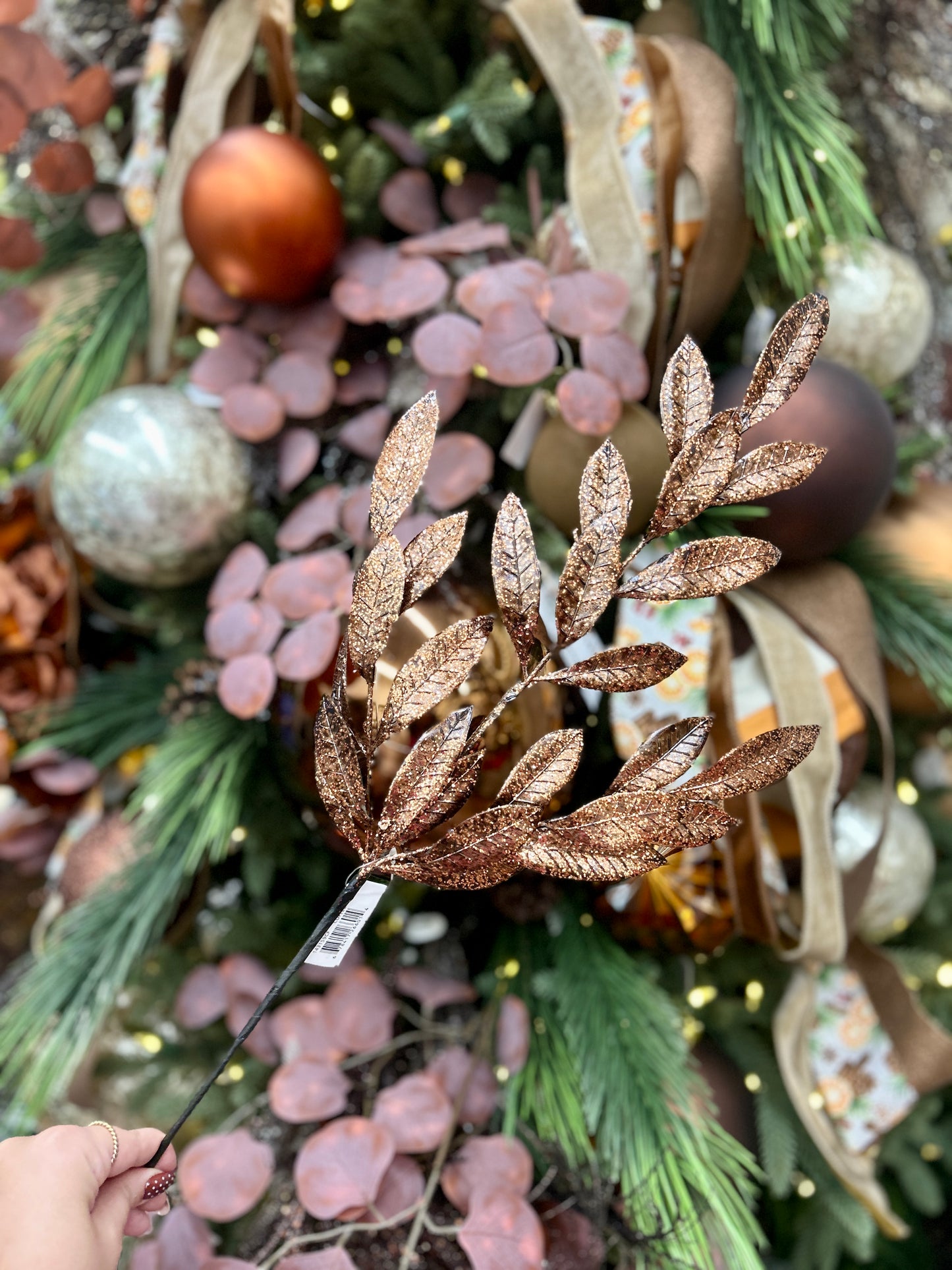 26 Inch Coffee Metallic Bay Leaf Spray
