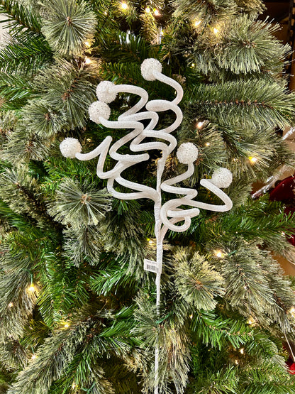 26 Inch White Glitter Curly Ball Spray