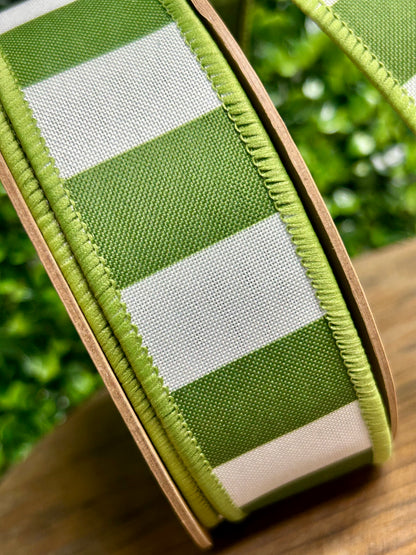 1.5 Inch By 10 Yard Green Horizontal Stripe With Green Backing Ribbon