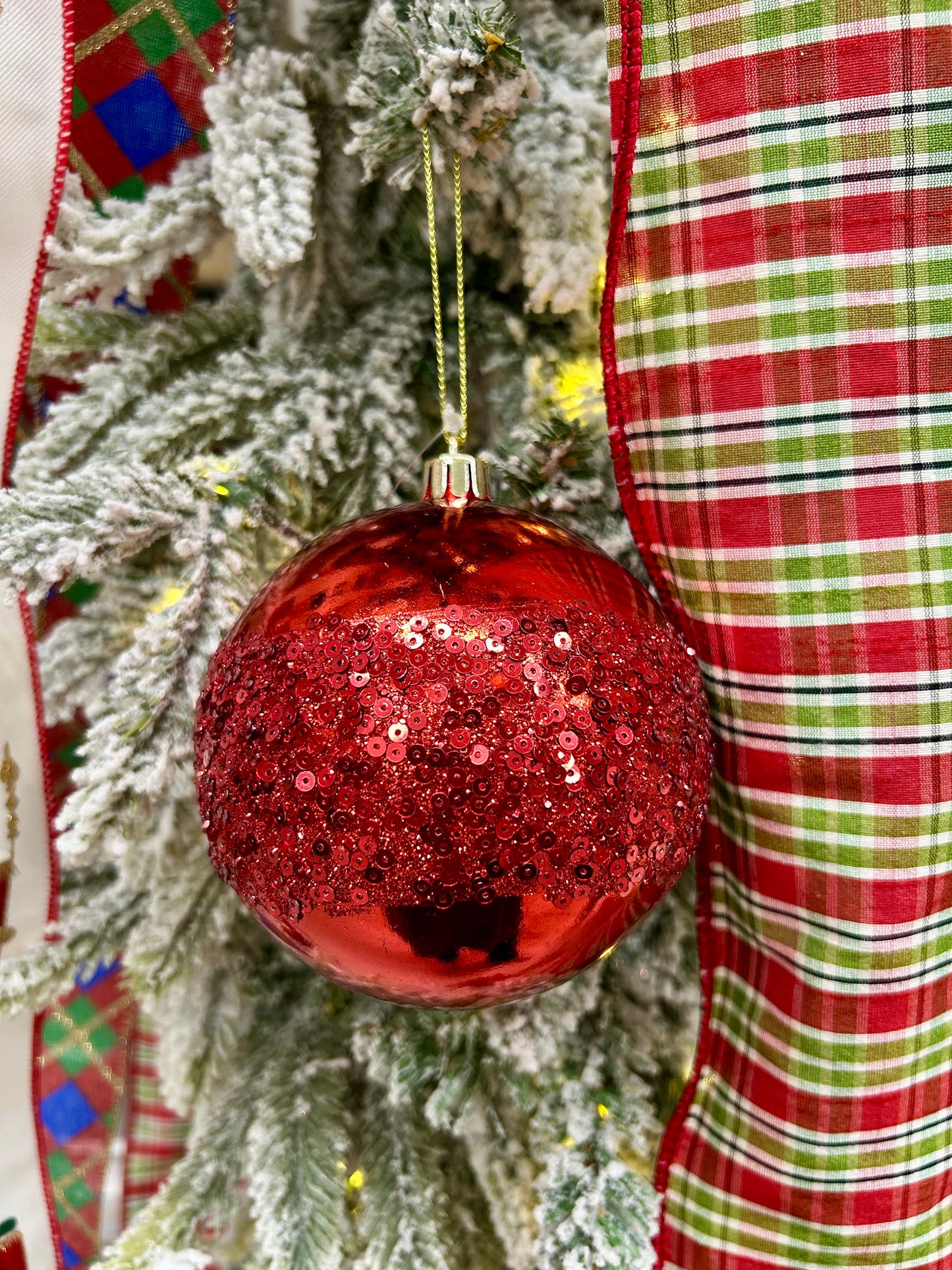 4 Inch Red Sequin Ball Ornament