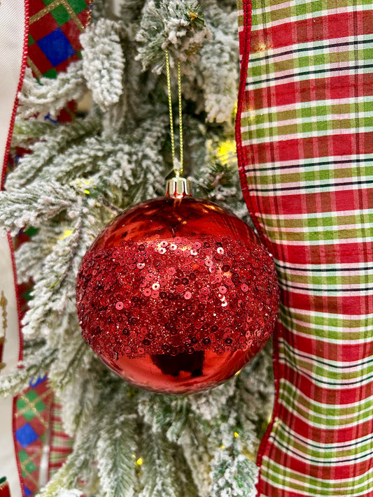 4 Inch Red Sequin Ball Ornament