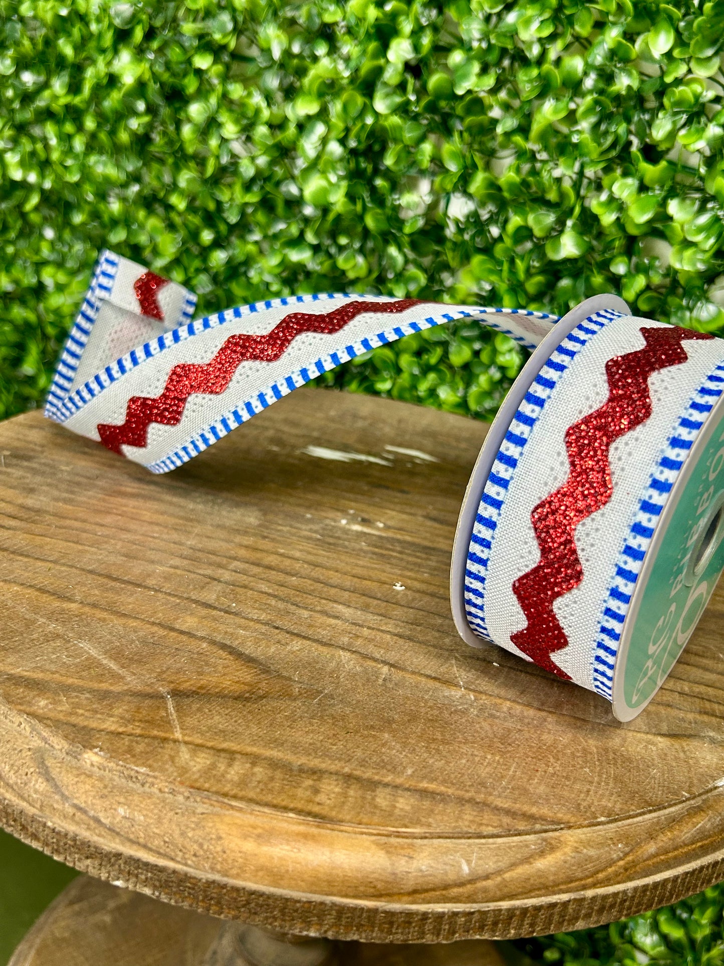 1.5 Inch By 10 Yard Red White And Blue Royal Burlap Ric Rac And Stripe Ribbon