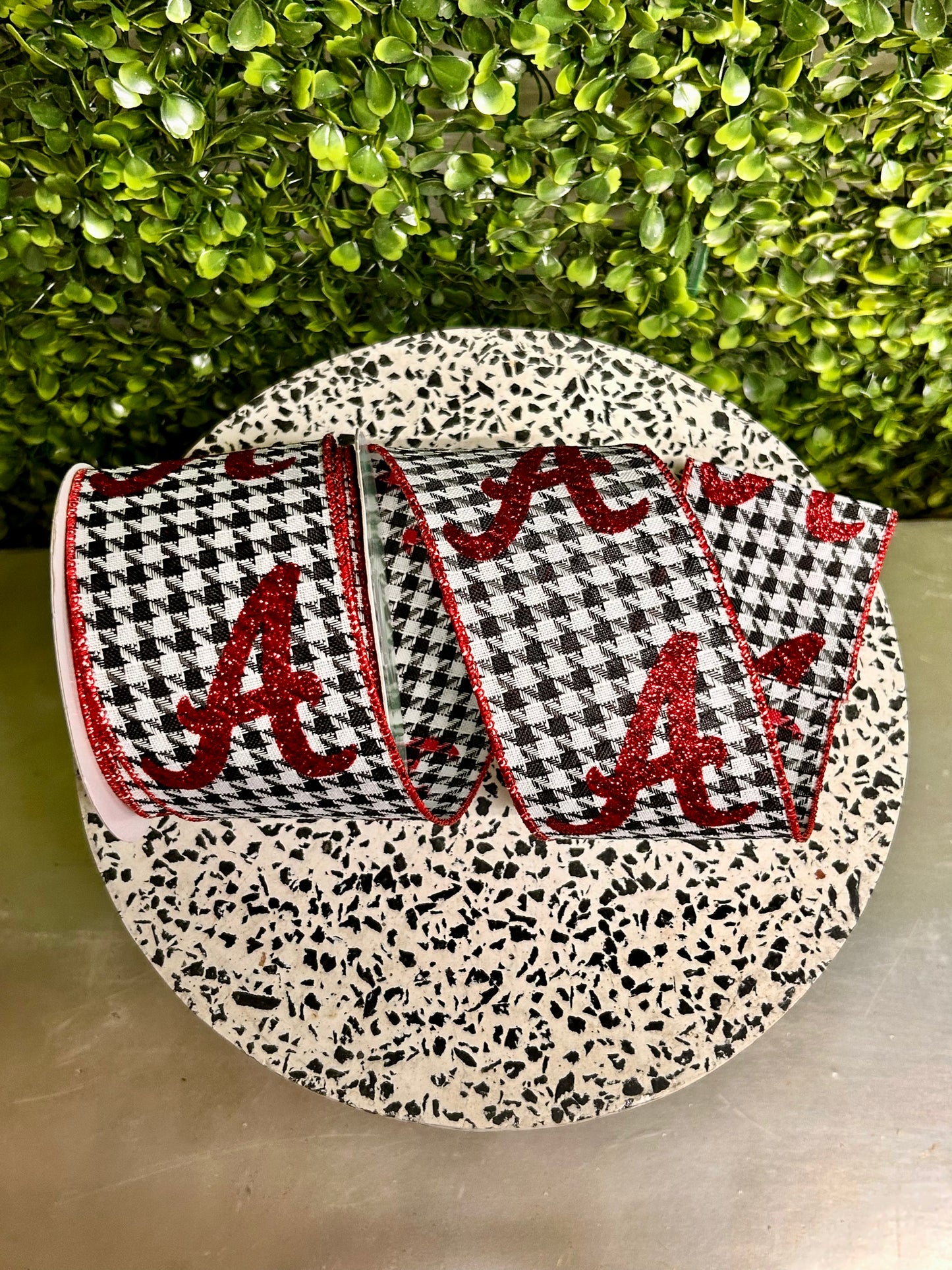 2.5 Inch By 10 Yard Red Glitter A On Houndstooth Ribbon