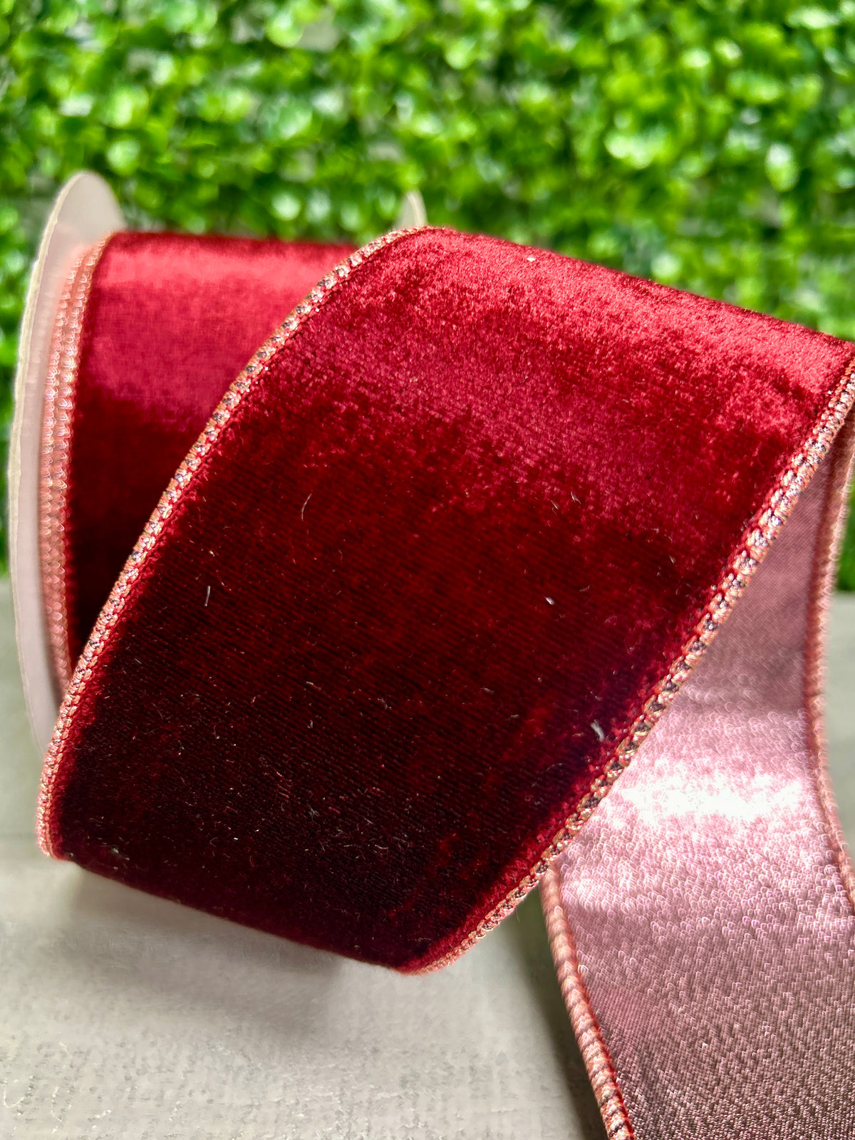 John Mark 2.5 Inch By 10 Yard Fused Burgundy Velvet Metallic Dupioni Backing Ribbon