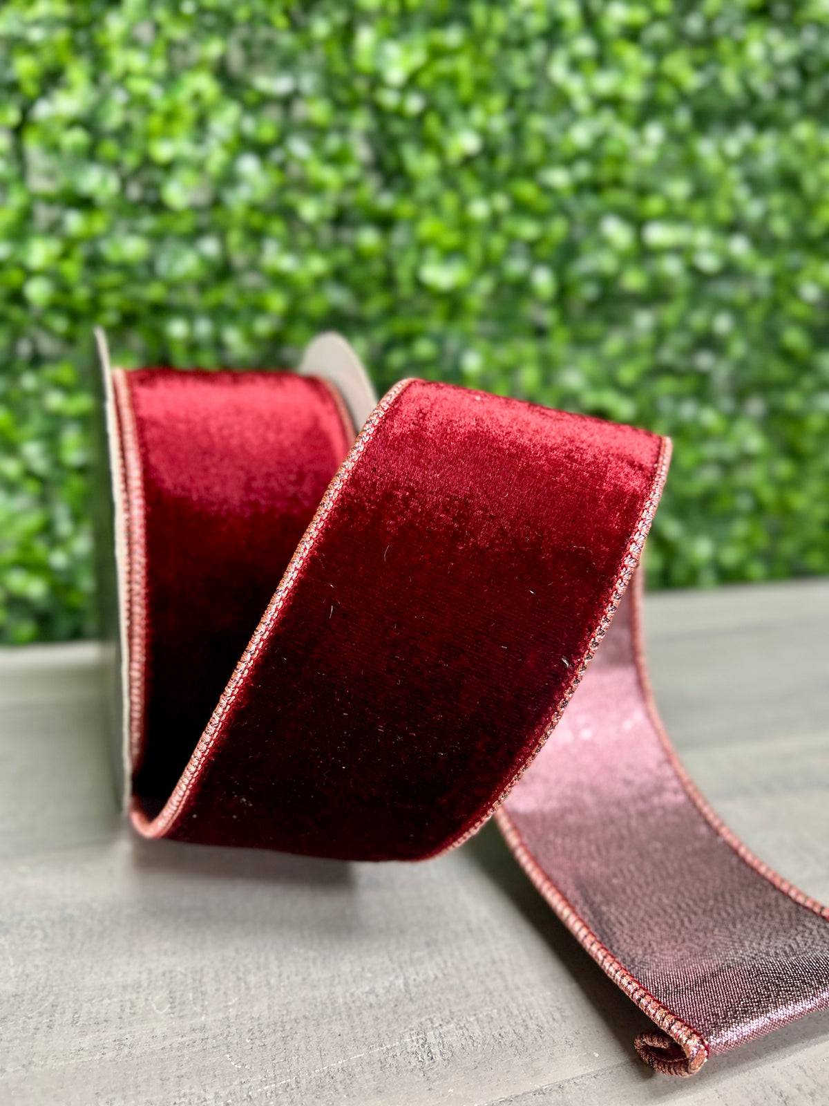 John Mark 2.5 Inch By 10 Yard Fused Burgundy Velvet Metallic Dupioni Backing Ribbon